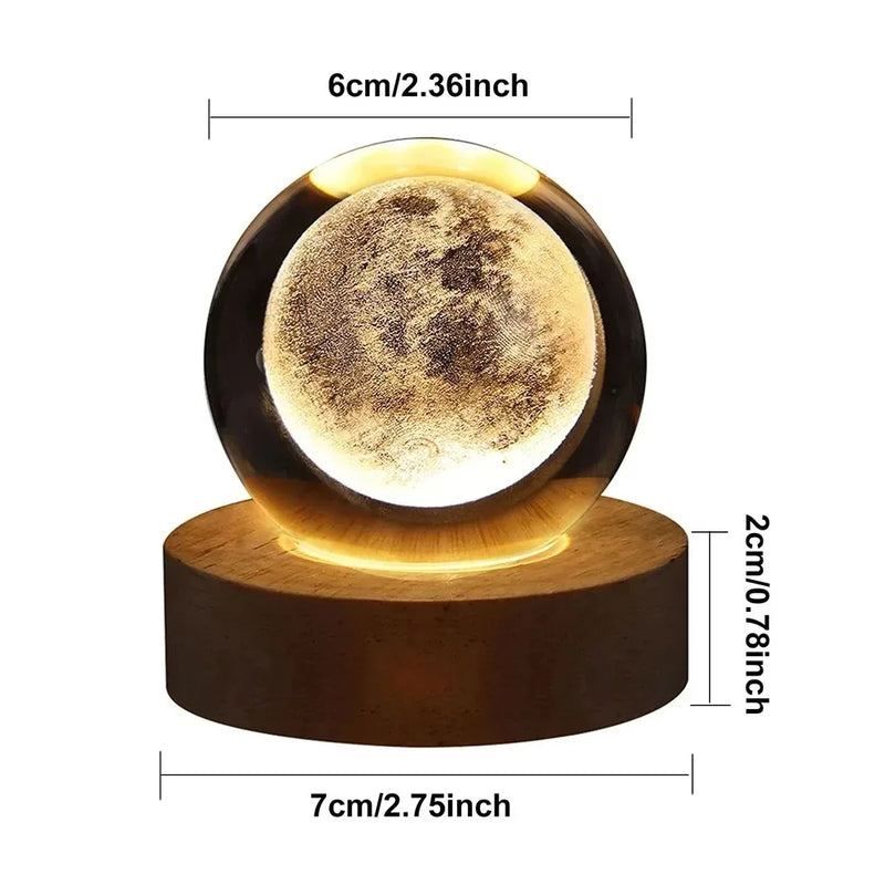 Lâmpada de bola de cristal 3D exclusiva com projeções de galáxias e planetas, luz noturna USB para atmosfera aconchegante, bola de plasma