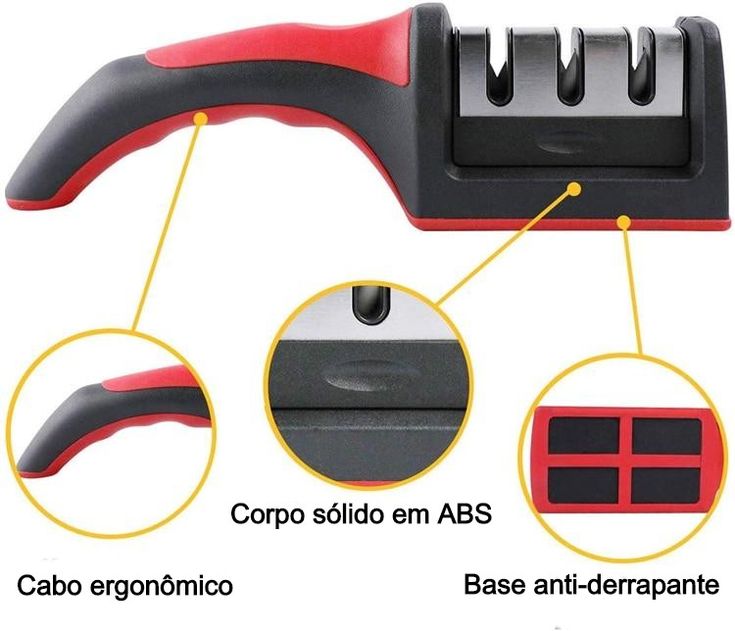 Afiador profissional das facas de aço inoxidável com 3 apontadores profissionais